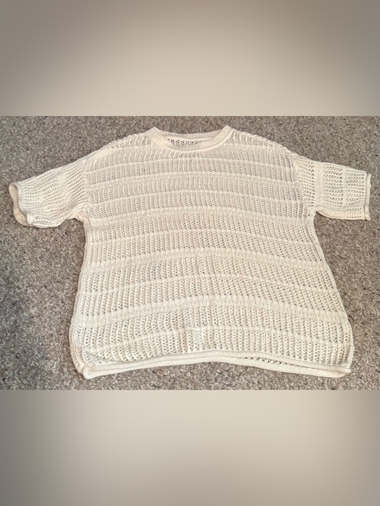 aerie Tops - Cream Aerie crochet oversized short sleeve sweater